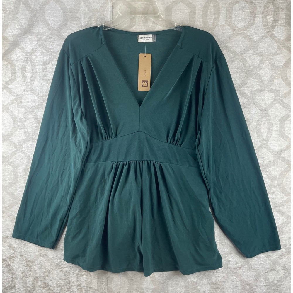 Jon & Anna New York Women 3X Green NWT Empire Waist Peplum V-Neck Blouse Top